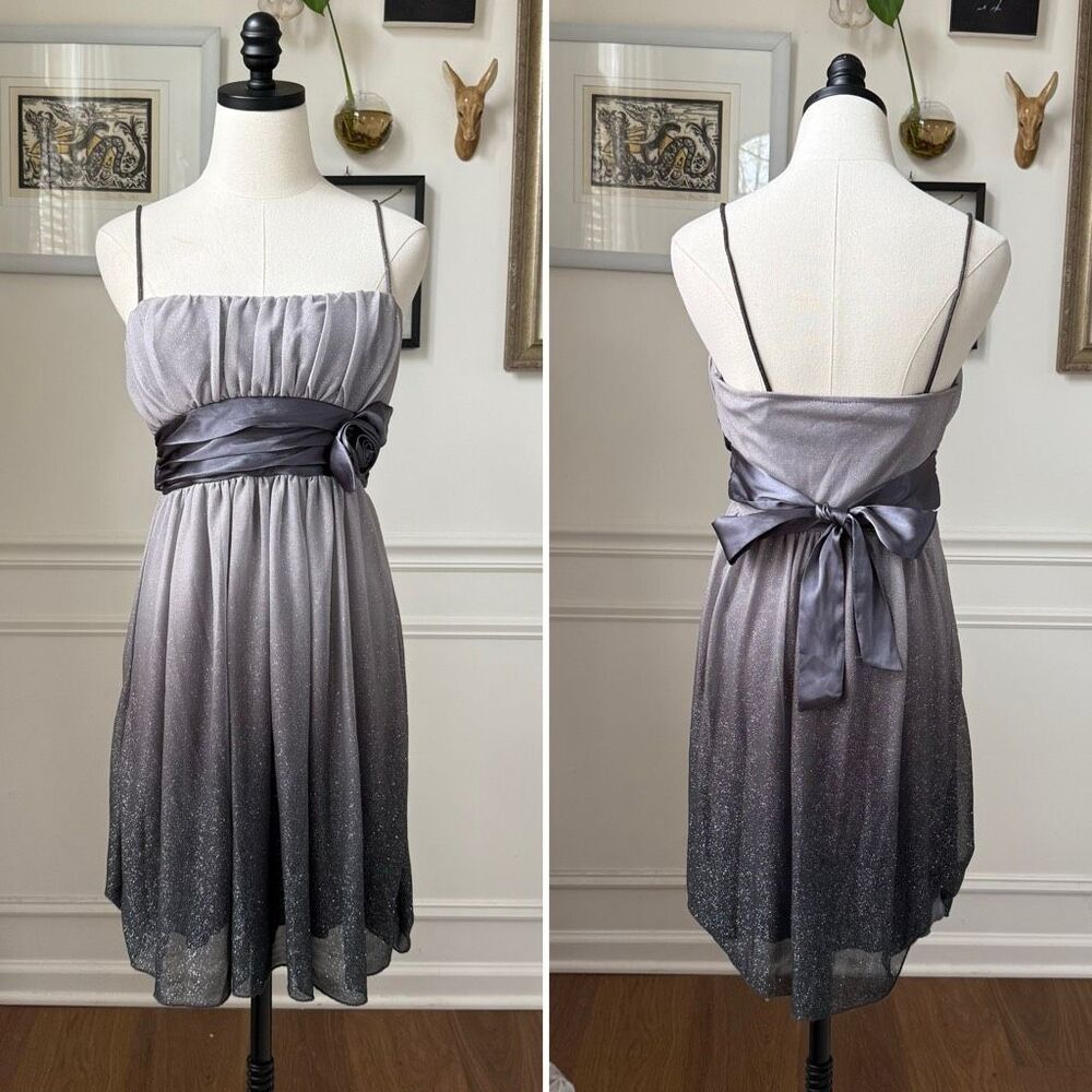 Vintage Y2K City Triangles Grey Shimmer Ombre Short Dress M